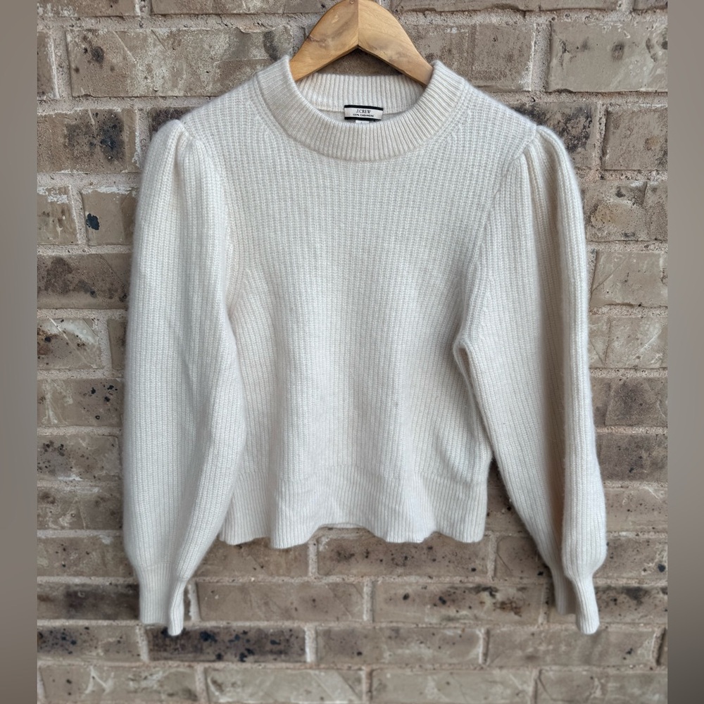 J. Crew Cashmere puff-sleeve mockneck sweater size L - Picture 3 of 7